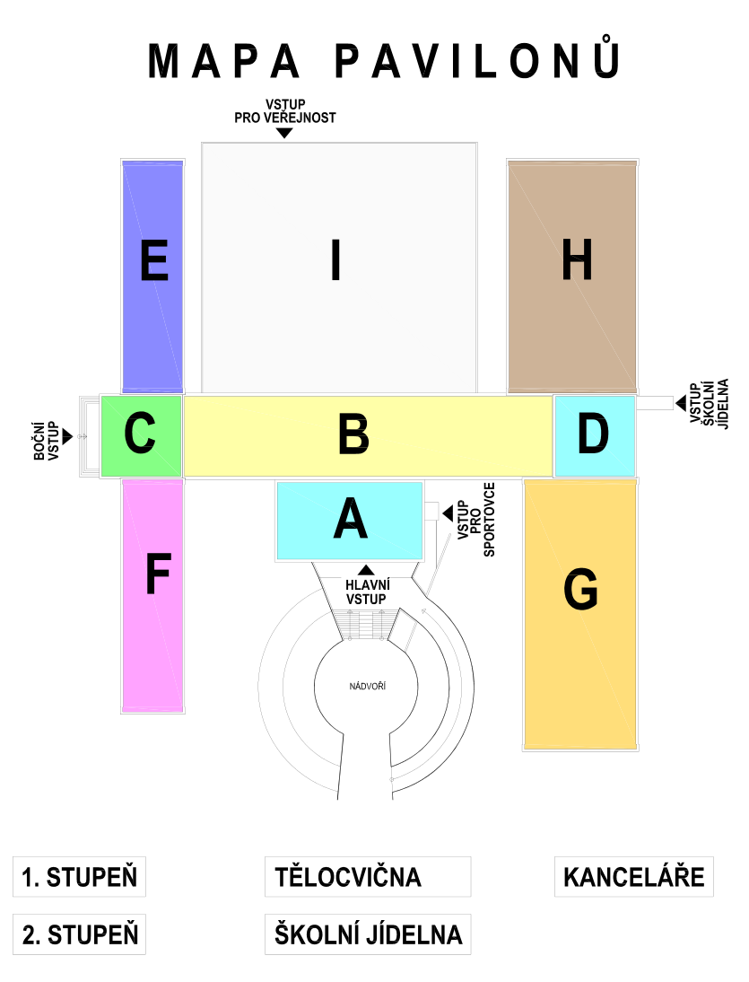Mapa pavilonů (A–I)
